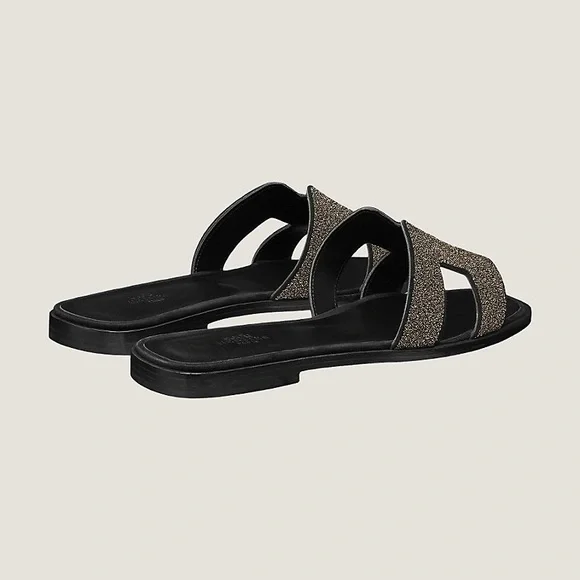 Hermes Noir Oran Goatskin Crystal Detail Sandal - Picture 13 of 13